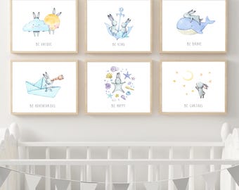 Bunny Nursery Wall Art Printables, Boys Nursery Wall Art, Bunny Prints, Bunny Wall Decor, Baby Shower Gift Nursery, Set 6, Instant Download