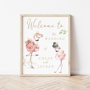 Flamingo Wedding Signage | Contemporary Engagement Wedding | Tropical Floral Flamingo | Summer Wedding Printable Flamingo Wedding Sign M078