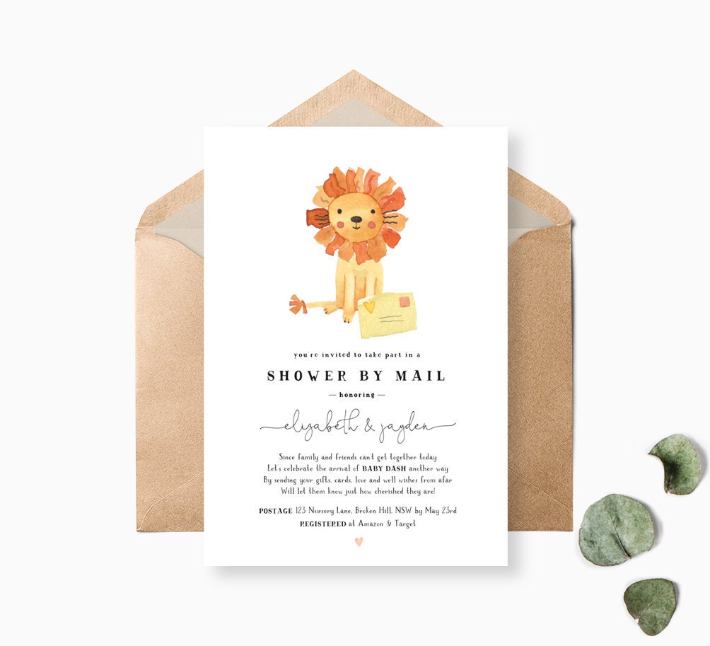 Virtual Baby Shower, Shower From Afar, Long Distance Lion Baby Shower, Boy Baby Shower by Mail, Long Distance Shower Boy, Lion Baby Shower