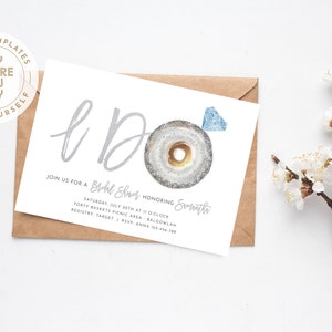 Silver Donut Bridal Shower Invite Editable Template | I Do Bridal Shower | Silver Blue | Minimalistic Modern Donut Shower | INSTANT DOWNLOAD