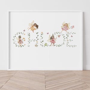 Fairy Woodland Name Print, Nursery Wall Art Girl, Fairy Nursery Wall Decor, Personalised Name Sign, Baby Shower Gift Girl, Pretty Fairies