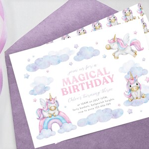 Rainbow Unicorn Birthday Party Invitation, Minimalist Magical Unicorn Party Girl, Pink Purple Unicorn Birthday Invite Editable Digital M112