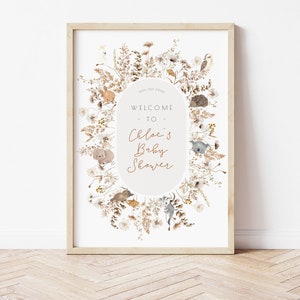Australian Animals Baby Shower Welcome Sign | Wildflowers Animals Baby Welcome | Australian native theme baby shower Sign | modern m053