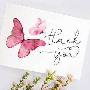 Schmetterling Dankeskarte, Schmetterling-Babyparty-Dankeschön-Geschenkanhänger, hübscher rosa Aquarell Schmetterling, minimale handgeschriebene Gastgeschenke M023