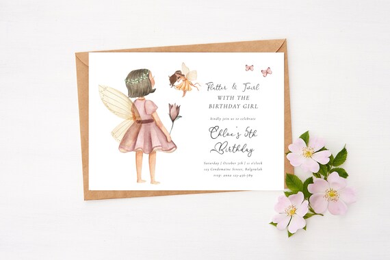 Modern Fairy Birthday Invite, Fairy Birthday Party, Editable Girls Garden Birthday Invite, Flutter and Twirl, Digital INSTANT DOWNLOAD M034