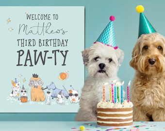 Dog Birthday Welcome Sign Boys, Dog Puppy Party theme, Puppy Party, Let's Pawty, Party at the Park, Dog Party, Puppy Party Welcome Sign M011