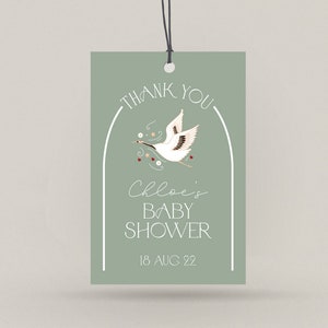 Stork Baby Shower Gracias / Gracias Etiqueta de regalo Sage Green White Arch / Type Arch / Minimalista Moderno Stork Baby Sprinkle Gift Tags M060