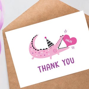 Crocodile Alligator Thank You, Gift Tag, Cute Alligator biting Pink Heart, Alligator, Crocodile, Editable Thank You Card Instant Download