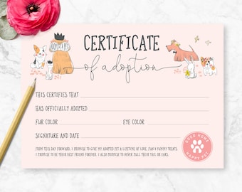 Certificado de adopción de mascotas, certificado de adopción de mascotas perro gato, fiesta de cumpleaños de niñas, tema de fiesta de perros y gatos, tema de fiesta de cumpleaños de perros y gatos, M011