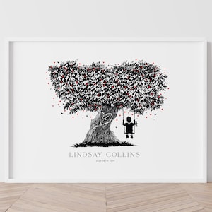 Boys Nursery Wall Art Tree Trunk Heart Boys Initial art Boy on a swing in a tree Personalised Name Gift Baby Boy Love Hearts zdjęcie 1