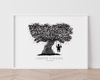 Boys Nursery Wall Art | Tree Trunk Heart | Boys Initial art | Boy on a swing in a tree | Personalised Name | Gift Baby Boy | Love Hearts