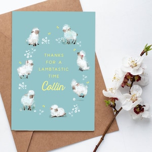Bedankkaart lam, schattig pluizig lam verjaardagsfeestje, dank u sjabloon boerderij schapenfeest, bewerkbare sjabloon Instant Download M116
