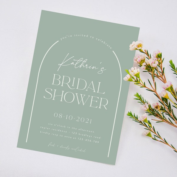 Modern Sage Bridal Shower Invitation, Arch Bridal Shower Invite, Earthy tones, Minimalistic Arch, Garden Shower, Hens Girls Night Out, M037