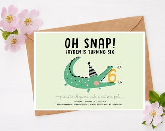 Crocodile Birthday Invitation, Editable Modern Alligator Crocodile, Oh Snap Crocodile Party DIGITAL Printable INSTANT DOWNLOAD, M015