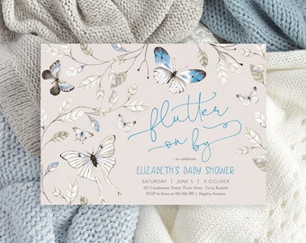 Baby Shower for a Boy, Boys Baby Shower Invite, Blue Floral Butterfly Baby Shower, Couples Shower, It's a Boy, Floral Blue Boy Baby Shower