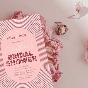 Miss to Mrs Bridal Shower Invitation, Editable Template Arch Bridal Shower, Bachelorette Party digital Download, Minimalist Pink Shower M080 image 4