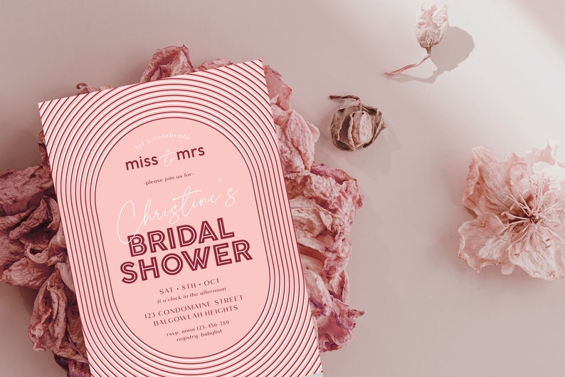 Miss to Mrs Bridal Shower Invitation, Editable Template Arch Bridal Shower, Bachelorette Party digital Download, Minimalist Pink Shower M080 image 4