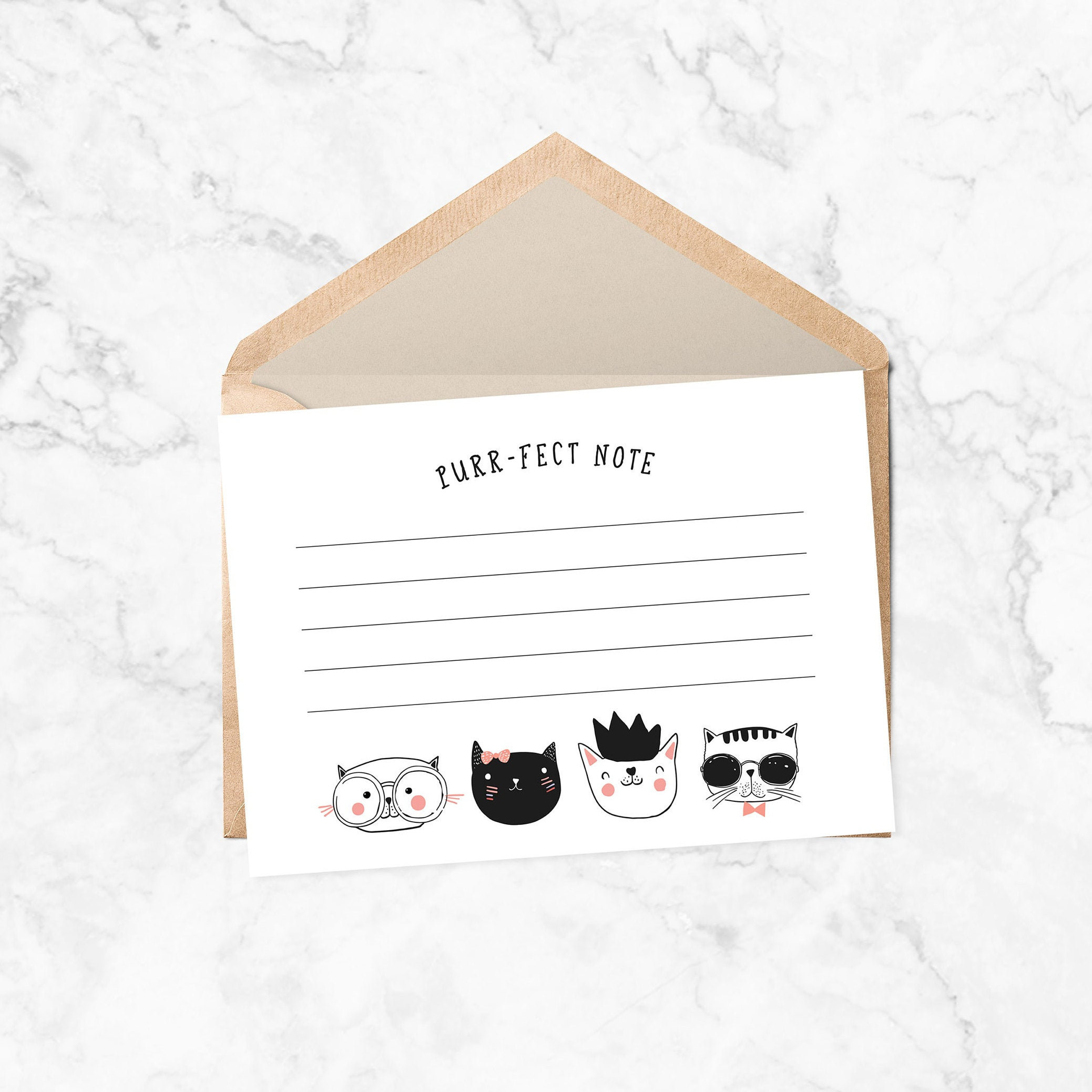 Cat Work Note Printable Cat Writing Paper, Digital Note Paper Cute Cat Stationery ...