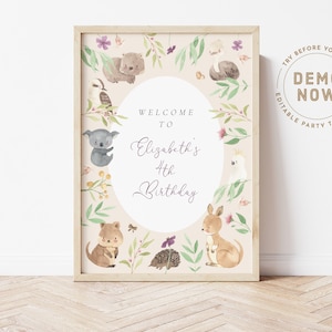 Australian Animal Birthday Party Sign | Editable Welcome Sign | Cute Australian Animals | Australian Theme Party | Instant Download M075