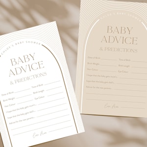 Consejos y predicciones para bebés / Juegos de baby shower con arcos modernos / Juegos de arcos blancos para bebés / Plantilla editable / Descarga instantánea M049