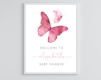 Butterfly Welcome Sign for Girls Baby Shower, Welcome Signage, Pink Butterfly Baby shower, Girls Baby Shower Minimalist, Garden Shower, M023