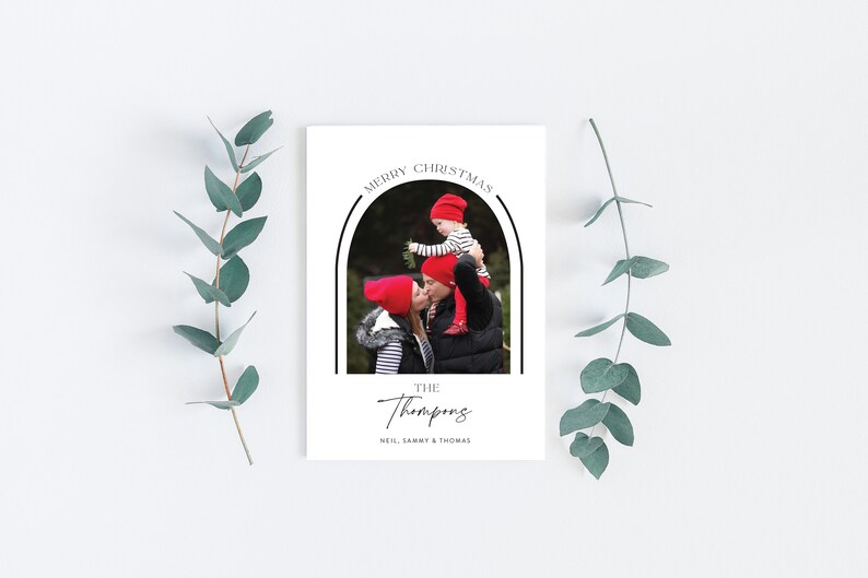 Christmas Card with Photo Arch Minimal Simple Arch Christmas Card Black White Arch Christmas Card Photo Christmas Card Holiday Card image 1