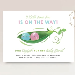 A little Sweet Pea is on the way | Baby Reveal Invite | Cute Peas | He or She Boy or Girl | Pink Blue Baby Shower | Peas in a pod Template