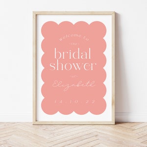 Pink Bridal Shower Welcome Signage | Scallop Border Pink Bridal Sprinkle | Modern Simple Pink Welcome Sign Bridal Shower | Wavy border m057