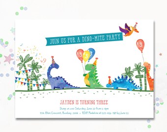 Dinosaur Birthday Party Invite, Dinosaur invitation, Dinosaur balloons party invite, Cute dinosaur, Dino Birthday Invite, Little Dino Party