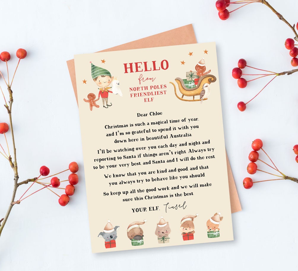 Editable Elf Santa Letter |  Return Christmas Elf Letter from North Pole | Elf visiting Australia | Australian Children Elf Christmas letter
