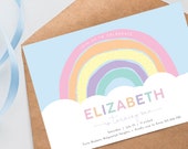 Girls Birthday Invite, Rainbow Birthday Invite, Modern Pastel Rainbow, Birthday Party Invite Girl, Rainbow theme, minimalist rainbow, M008