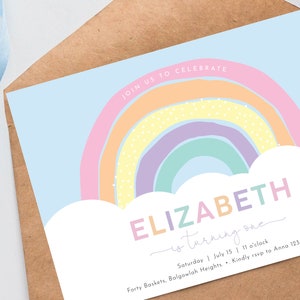 Girls Birthday Invite, Rainbow Birthday Invite, Modern Pastel Rainbow, Birthday Party Invite Girl, Rainbow theme, minimalist rainbow, M008