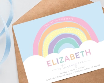 Girls Birthday Invite, Rainbow Birthday Invite, Modern Pastel Rainbow, Birthday Party Invite Girl, Rainbow theme, minimalist rainbow, M008