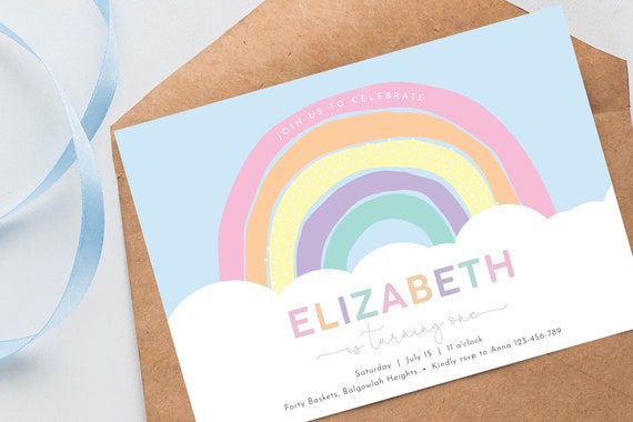 Girls Birthday Invite, Rainbow Birthday Invite, Modern Pastel Rainbow, Birthday Party Invite Girl, Rainbow theme, minimalist rainbow, M008