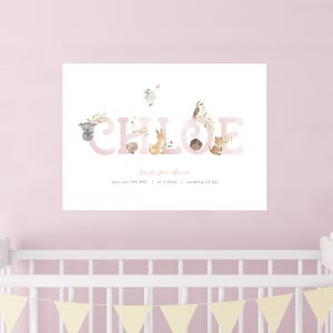 Girls Baby Name Signage, Cute Australian Animals, Modern Name Sign, Girls Bedroom Decor, Nursery Wall Art Personalised, Digital Download