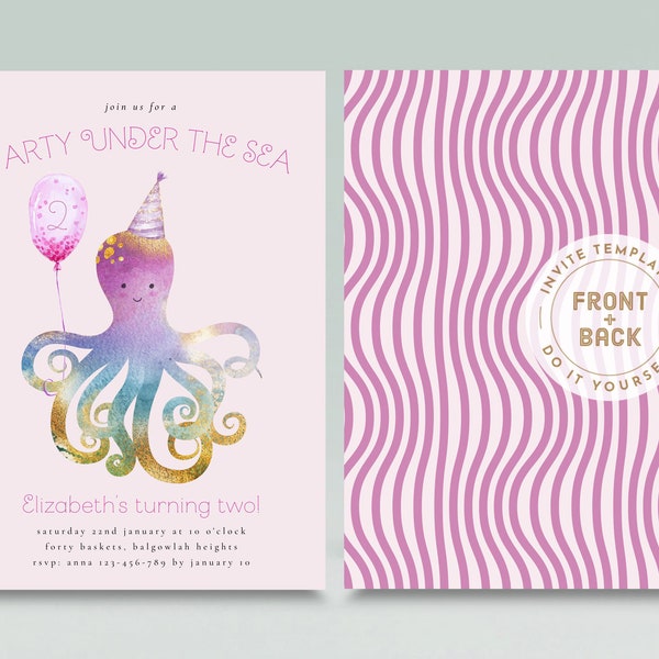 Under the sea Birthday Invitation, octopus Invite, Editable Party Invite, Summer Party, Pool Birthday, Under The Sea Party, INSTANT DOWNLOAD