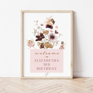 Fairy Party Sign, Fairy Birthday Welcome Sign, Editable Fairy Party Decor, Fairy Wildflowers Boho Flowers Fairy Garden Digital Download M033