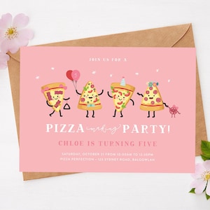 Pizza Party Geburtstagseinladung, Pizza Party, druckbare Mädchen Pizza Party bearbeitbare Vorlage, süße Pizza machen Party, digitaler Download M088