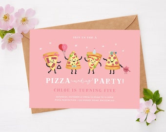 Pizza Party Birthday Invitation, Pizza party, Printable Girls Pizza party editable template, Cute Pizza making party, Digital Download M088