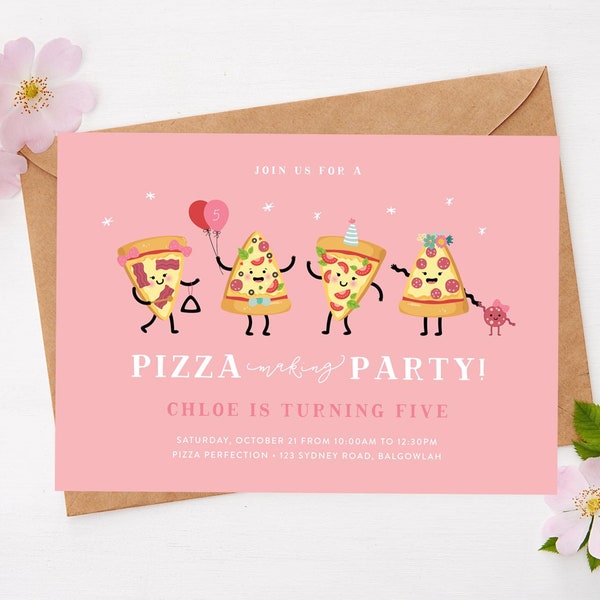 Pizza Party Birthday Invitation, Pizza party, Printable Girls Pizza party editable template, Cute Pizza making party, Digital Download M088