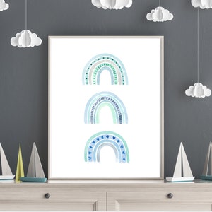 Rainbow Print, Blue Hue Rainbow, Boys Nursery Wall Art, Boys Room Printable, Watercolor Rainbow minimalist simple, wall print, wall decor