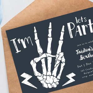 Editable Halloween Birthday Party Invitation, Skeleton Hand three, 3rd Birthday Party Boy, Digital Printable 3rd Party Instant Download M086