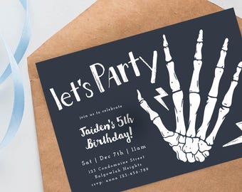 Skeleton Hand 5th Birthday Invite: Halloween Party (Editable, Instant Download)