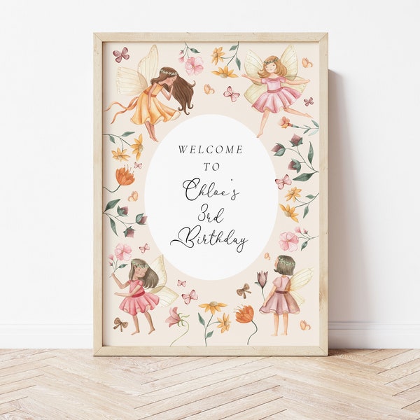 Fairy Birthday Party Welcome Sign, Editable Fairy Party Decor, Enchanted Whimsical Fairy Sign, Fairy Garden Birthday, Digital Download M033