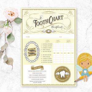 Tooth Fairy Certificate for kids, printable tooth certificate, kids tooth chart, tooth certificate records, Lost tooth chart, tooth fairy