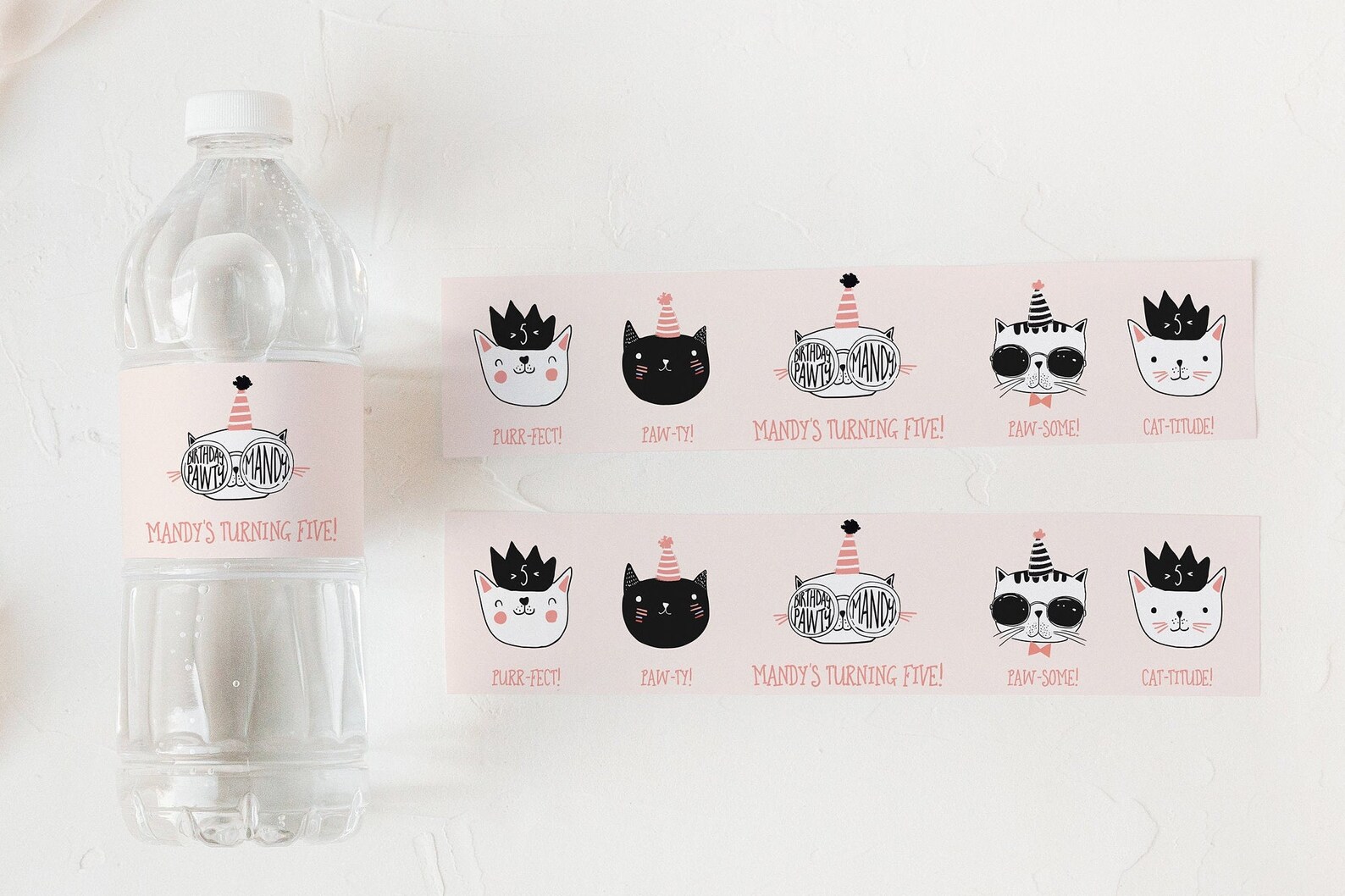 Cat Kitten Birthday Water Bottle label Girls Birthday Etsy