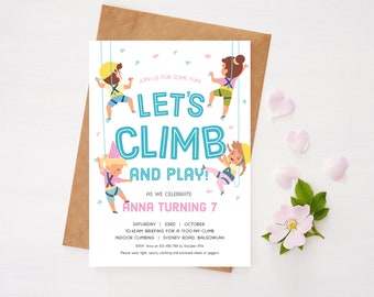 Girls Birthday Invite, Girls Indoor Climbing Party, Rock climbing, Kids Indoor Climbing, Adventure Party, Let's climb and play, Modern, M036