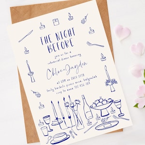 Wedding Rehearsal Dinner Party Invite, Fun Playful Whimsical Doodle Illustrations, Dinner Birthday Party Editable Template Digital Download
