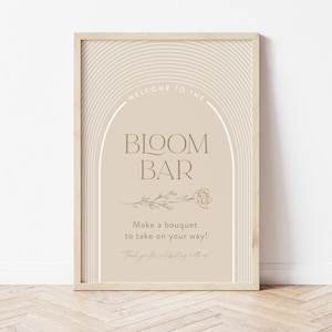 Bordje Bloom Bar, babyshower bewerkbaar bord in bloei, baby in bloei, liefde in bloei, minimalistische babyshower, bord DIY-babyshower downloaden M049