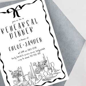 Wedding Rehearsal Dinner Party Invite, Hand Drawn Dinner Party Illustration, Scribbles Fun line drawings, Editable Template Instant Download